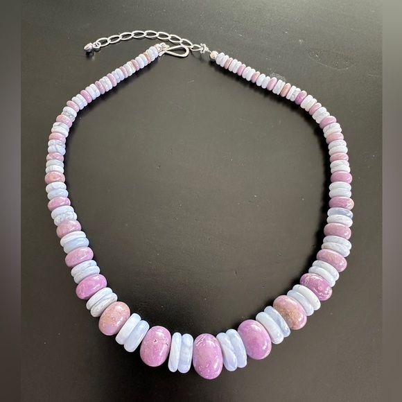 925 Silver 18" Phosphosiderite & Blue Lace Agate Beaded by Jay King - Picture 6 of 12